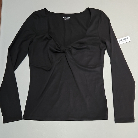 Old Navy Twist-Front Black Long Sleeve Top- MEDIUM - Picture 2 of 6
